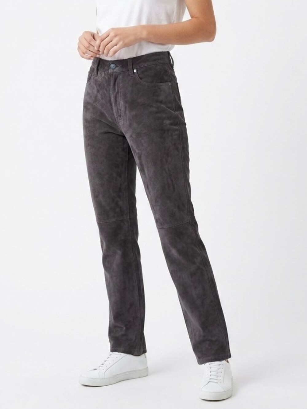 Genuine Leather suede brown straight leg pants 31 For Joseph Y2k